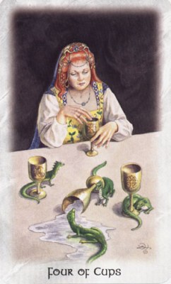 Celtic Dragon Tarot. Аркан Четверка Кубков.