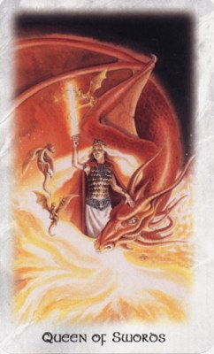 Celtic Dragon Tarot. Аркан Королева Мечей.