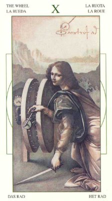 Leonardo da Vinci Tarot. Аркан X Колесо Фортуны.