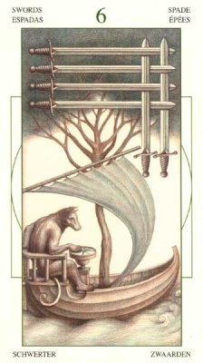 Leonardo da Vinci Tarot. Аркан Шестерка Мечей.