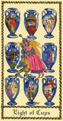 The Medieval Scapini Tarot. Аркан Восьмерка Кубков.