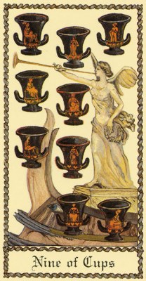 The Medieval Scapini Tarot. Аркан Девятка Кубков.