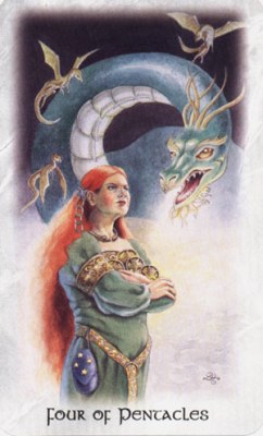 Celtic Dragon Tarot. Аркан Четверка Денариев.
